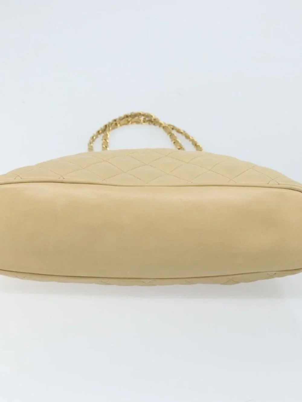 CHANEL Matelasse Chain Shoulder Tote Bag Lamb Skin Beige Gold CC Auth ARZ444